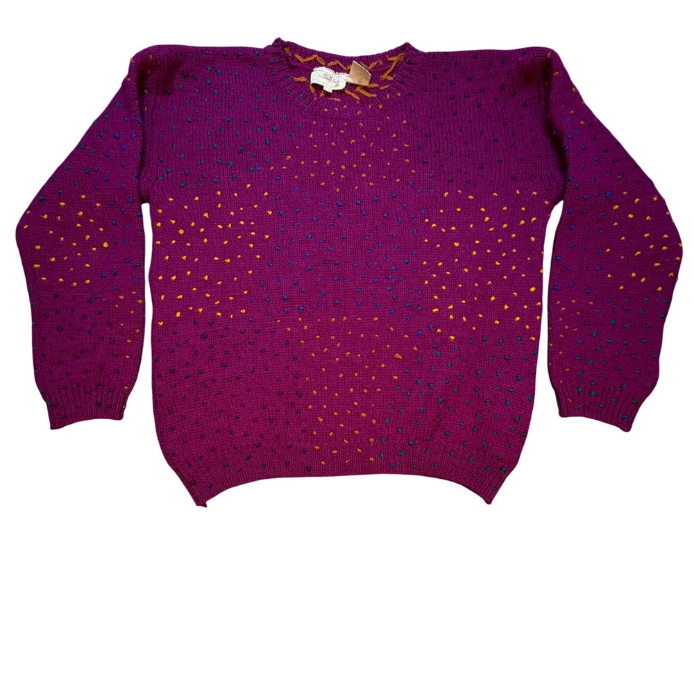 Vintage French Connection Magenta Wool Confetti Knit Sweater Women Large RN53372
